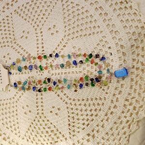 M. Haskell Multi Color Stone Double Strand Necklace Large Blue Stone NWT 8.5"